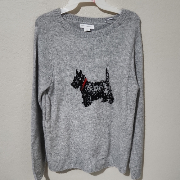 Cupcakes & Cashmere Sweater Womens Medium Gray Black Crew Neck Dog Design - Picture 1 of 6